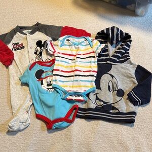 Disney Mickey Mouse Bodysuits and Hoodie Set - Red, Blue, Gray